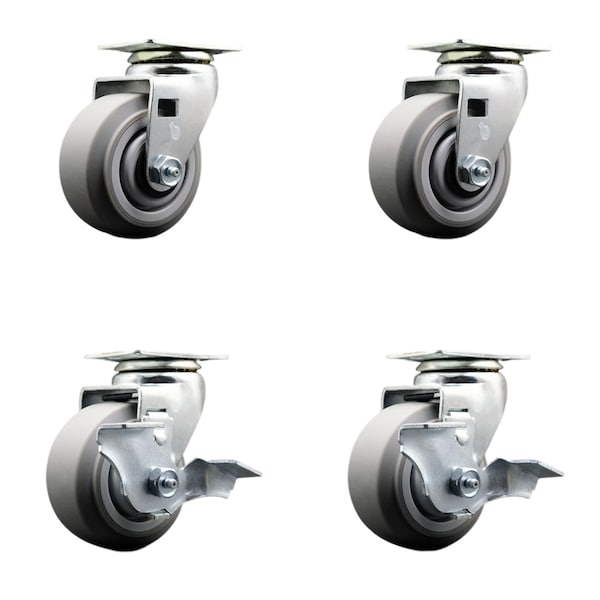 Service Caster 4 Inch Thermoplastic Rubber Swivel Caster Set with Ball Bearings 2 Brakes SCC-20S420-TPRBF-2-TLB-2 - main